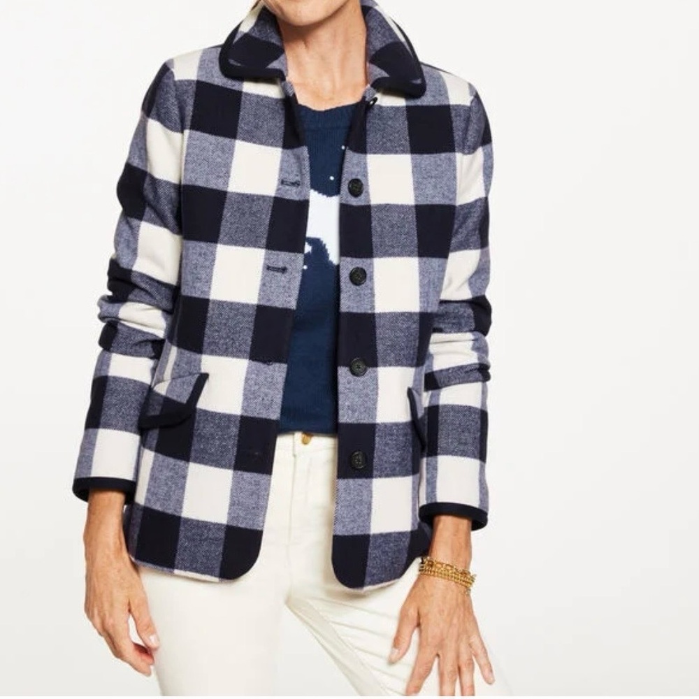 Talbot’s Buffalo Checked Tipped Jacket in Navy and White